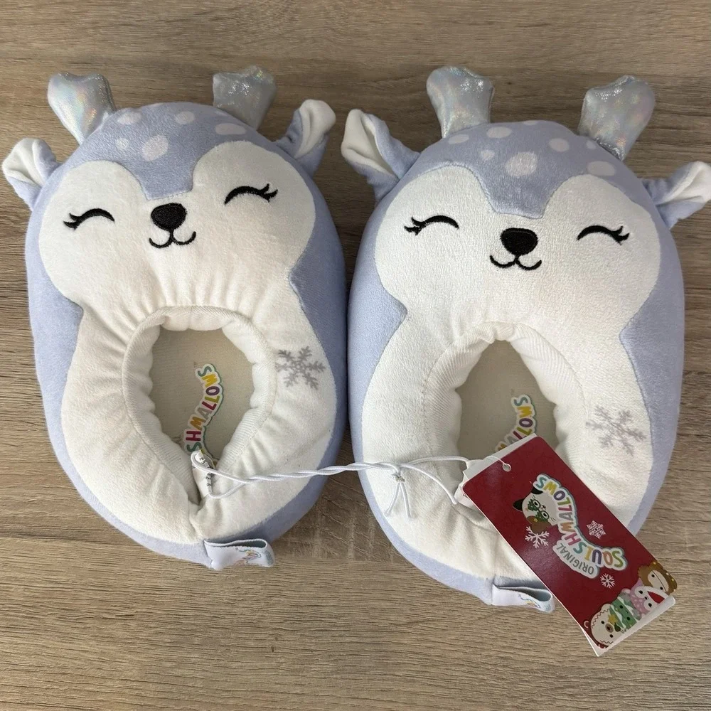 Squishmallows Deer Slippers Kids Size 11 12 Blue‎ Plush House Shoes NWT
